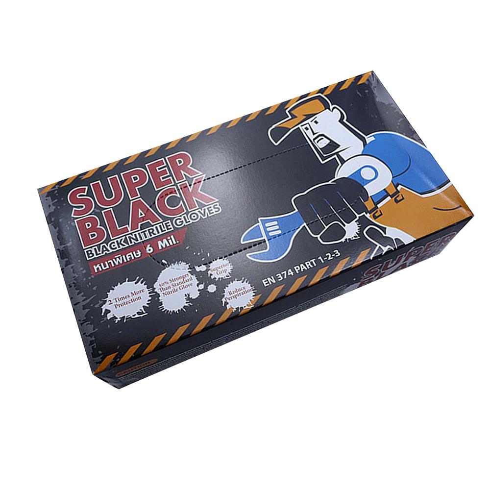 ถุงมือยางไนไตร MICROTEX SUPER BLACK SIZE S หนา 6 มม. สีดำ