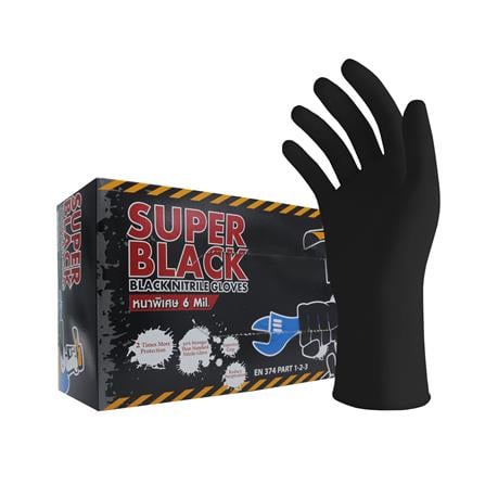 ถุงมือยางไนไตร MICROTEX SUPER BLACK SIZE S หนา 6 มม. สีดำ_0