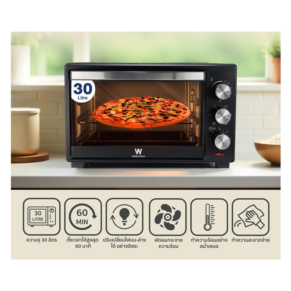 เตาอบเล็กแมนนวล WORLDTECH WT-OV30L สีดำ