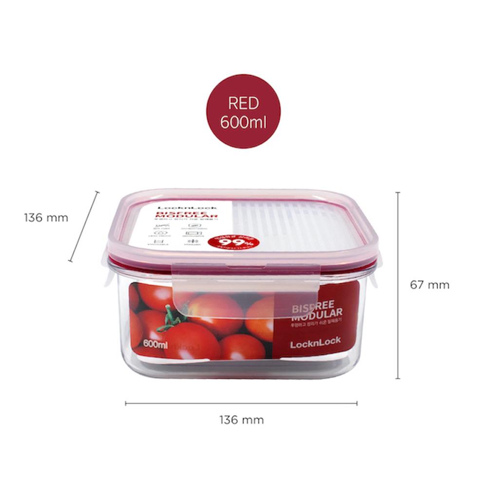 กล่องอาหาร LOCKNLOCK BISFREE 0.6 ลิตร สีแดง