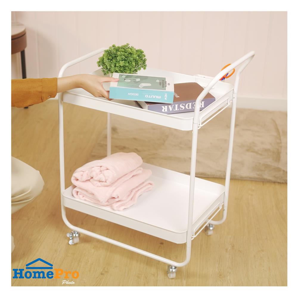 ชั้นวางของ 2 ชั้น มีล้อ STACKO BOVY 62.9X40.6X82.4 ซม. สีขาว