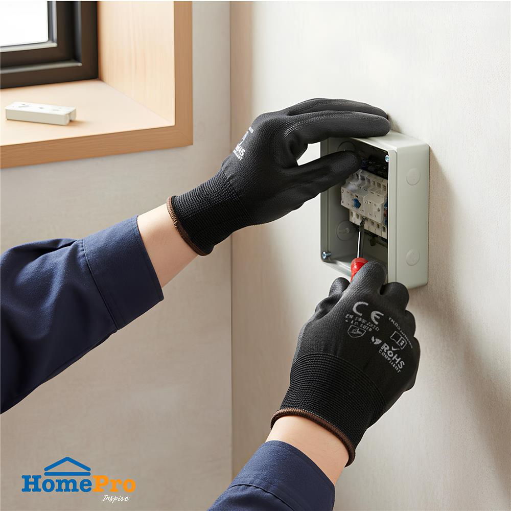 ถุงมือไนลอนเคลือบ PU DEXZON SIZE L สีดำ (แพ็ก 1 คู่)