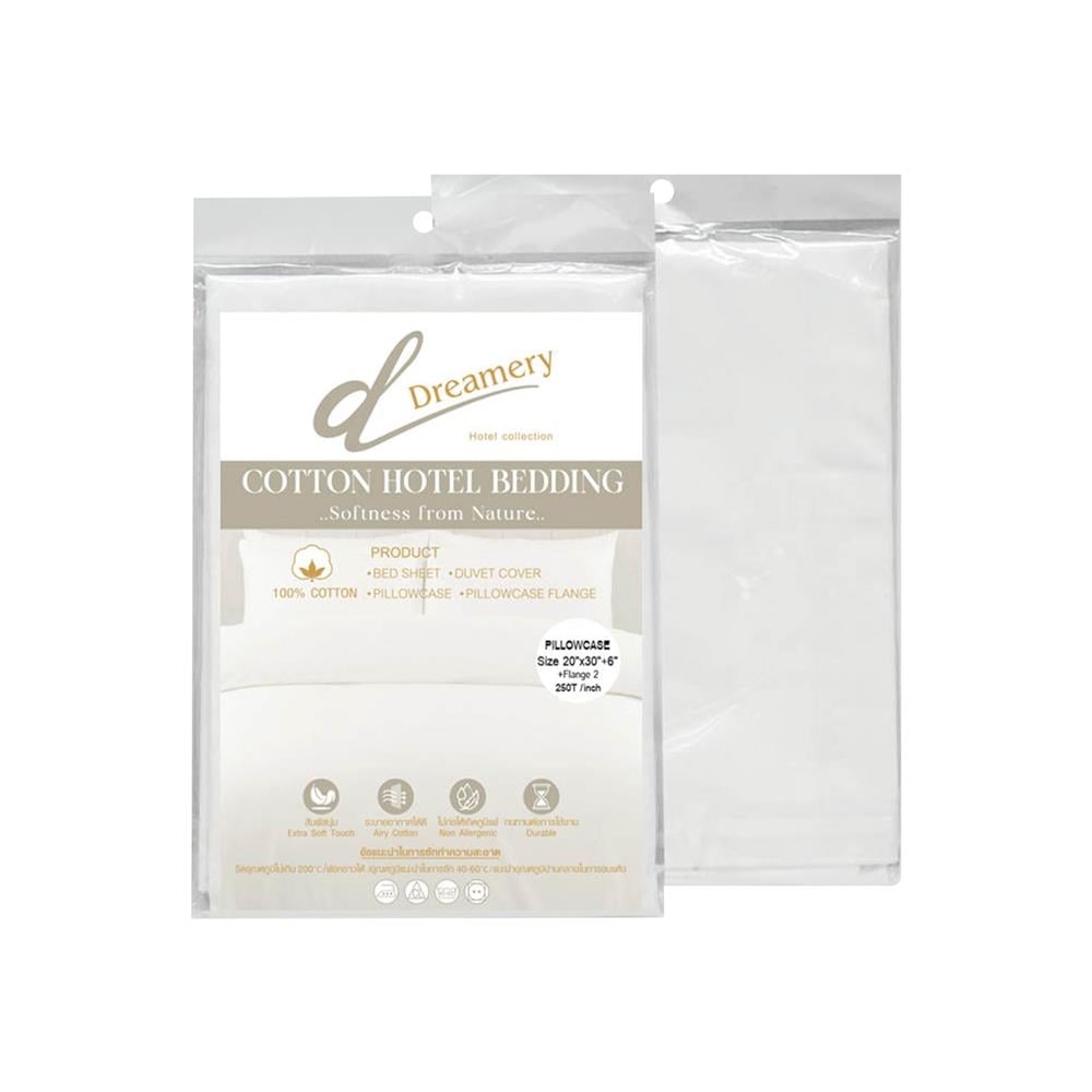 ปลอกหมอนหนุน DREAMERY CT250T SATEEN FLANG 20X30 นิ้ว สีขาว (แพ็ก 2 ชิ้น)