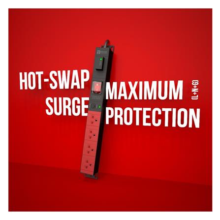 รางปลั๊กไฟ 4 ช่อง 1 สวิตช์ HOT SWAP POWERCONNEX PXC5PHTSS-TS04 16 แอมป์ 3 ม. สีแดง/ดำ_2