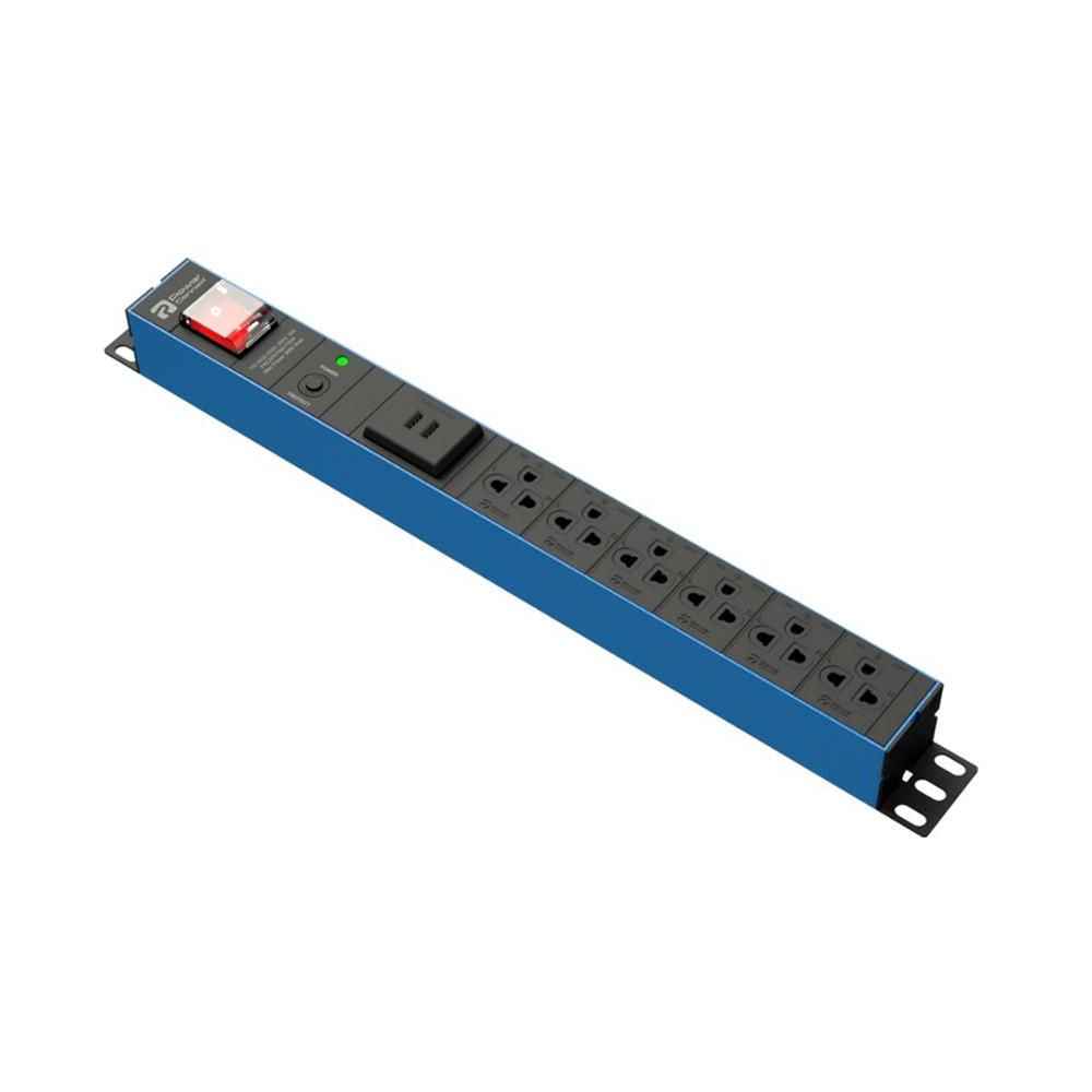 รางปลั๊กไฟ 6 ช่อง 2 USB 1 สวิตช์ POWERCONNEX PXC5PHTNS-TS06UB02 16 แอมป์ 3 ม. สีน้ำเงิน