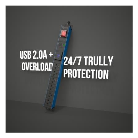 รางปลั๊กไฟ 6 ช่อง 2 USB 1 สวิตช์ POWERCONNEX PXC5PHTNS-TS06UB02 16 แอมป์ 3 ม. สีน้ำเงิน_2