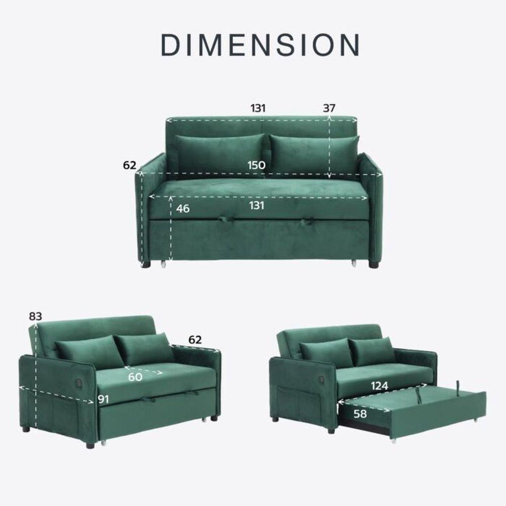 โซฟาเบด 2 ที่นั่ง SB FURNITURE BONDANIE 19234945 สีเขียว