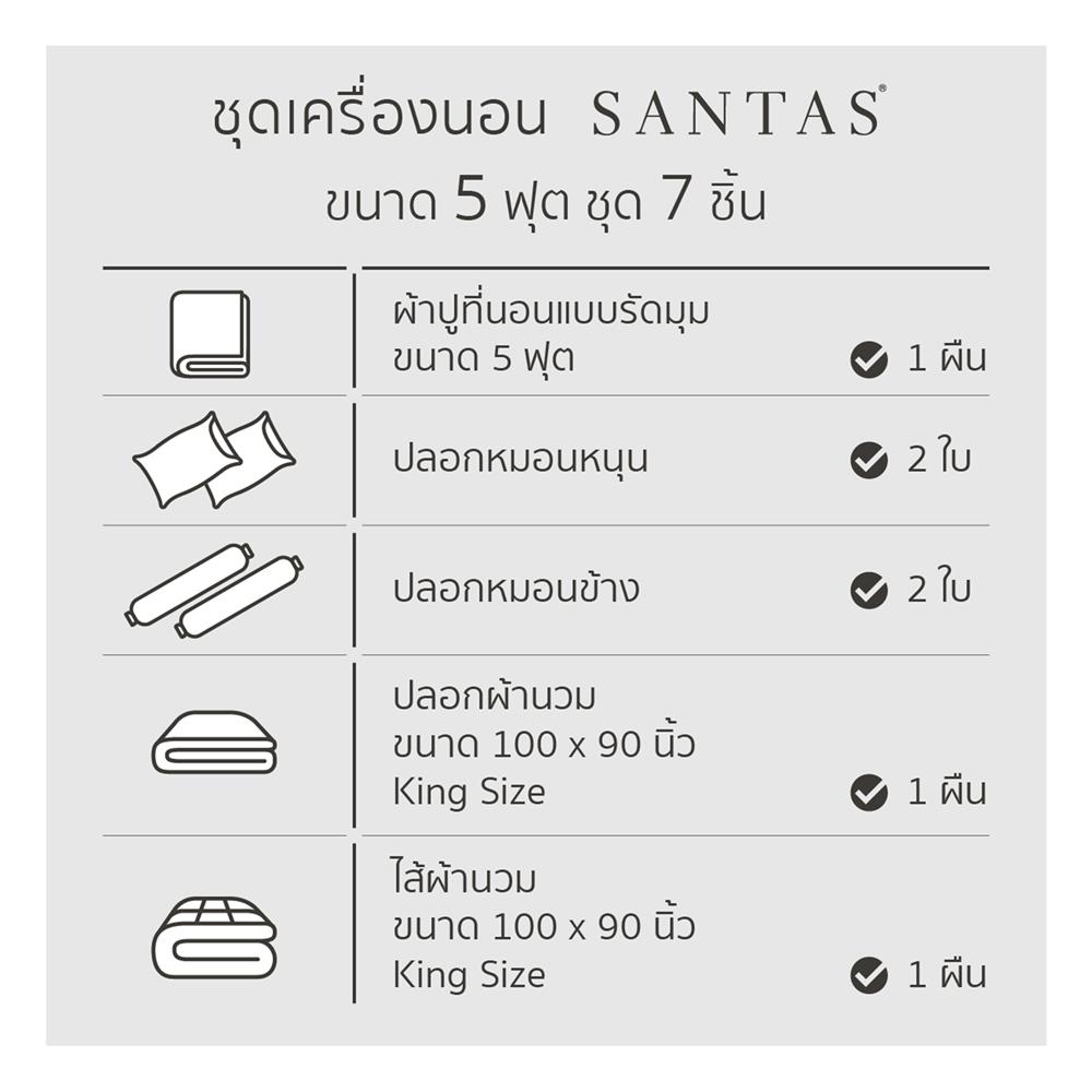 ชุดผ้าปูที่นอน 5 ฟุต (ชุด 7 ชิ้น) SANTAS COTTON USA สี DALLIANCE BI