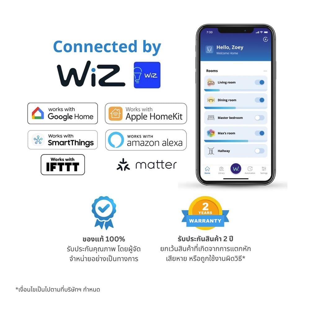 หลอด LED WIZ SMART BULB BOHLAM PINTAR 8.5 วัตต์ RGB E27 (แพ็ก 3 ชิ้น)