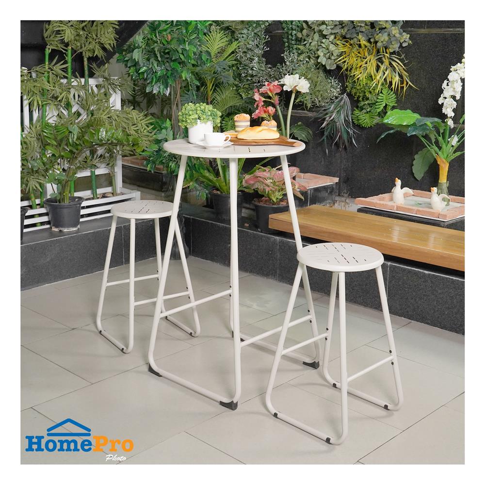 ชุดโต๊ะบาร์สนามเหล็ก 2 ที่นั่ง SPRING NORA สีเบจ