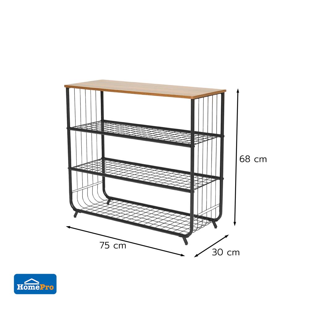 ชั้นรองเท้า 3 ชั้น พร้อม TOP ไม้ STACKO URBAN 75X30X68 ซม. สีดำ