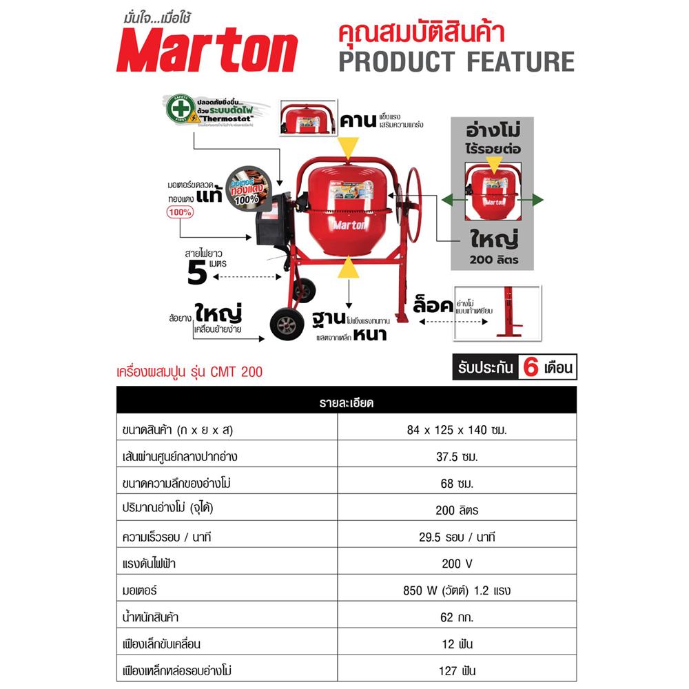 เครื่องโม่ผสมปูน MARTON CMT-200 3/4 ถุง