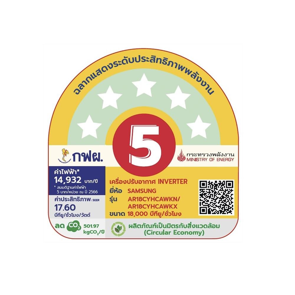 แอร์ผนัง SAMSUNG AR18CYHCAWKNST 18000 บีทียู อินเวอร์เตอร์
