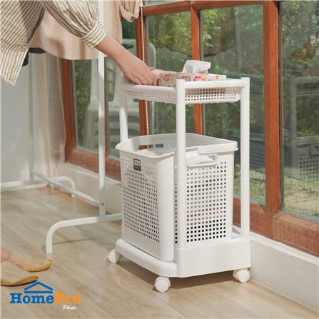 ตะกร้าผ้าเหลี่ยมมีล้อ 2 ชั้น PLIM KIRA สีขาว_5