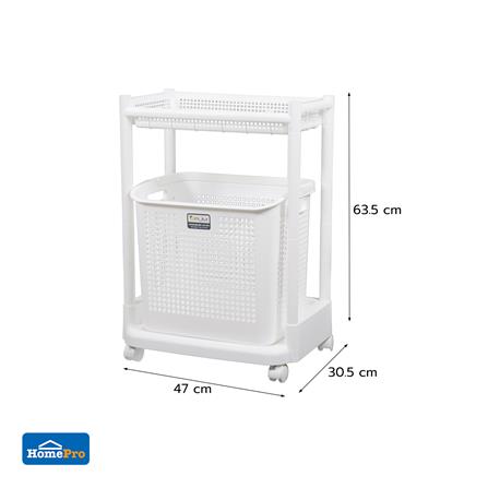 ตะกร้าผ้าเหลี่ยมมีล้อ 2 ชั้น PLIM KIRA สีขาว_6