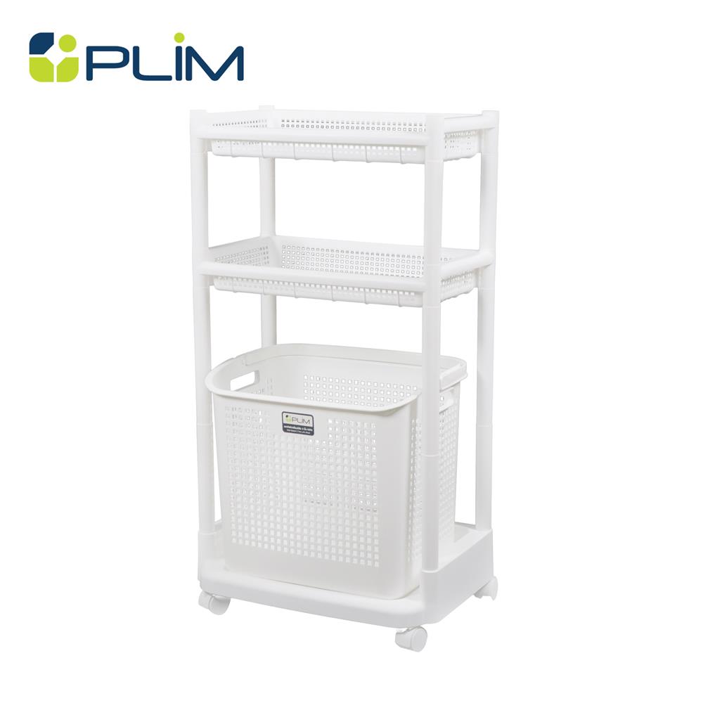 ตะกร้าผ้าเหลี่ยมมีล้อ 3 ชั้น PLIM KIRA สีขาว_1