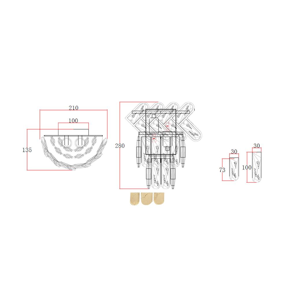 ไฟกิ่งภายใน CARINI KMB0028-2W สีน้ำตาล/ทอง/ใส 2 หัว