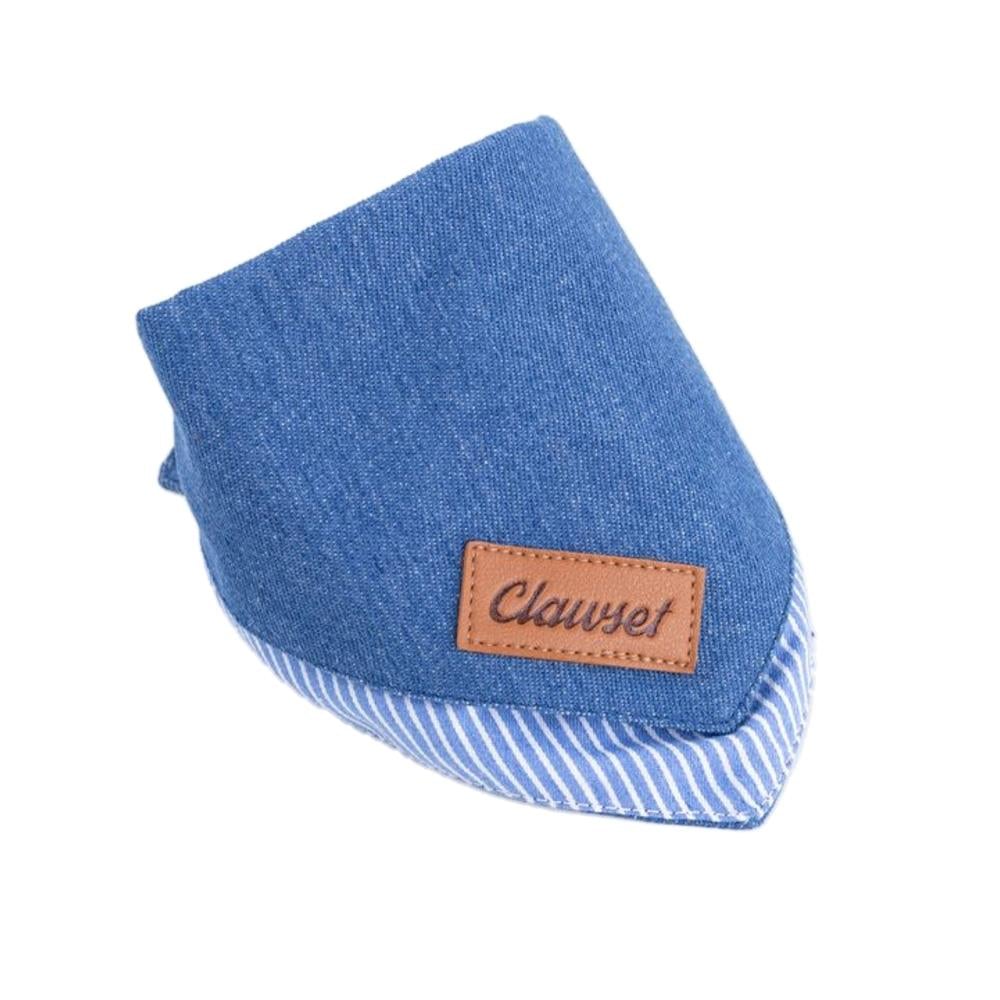 ผ้าพันคอสัตว์เลี้ยง CLAWSET DENIM ลายทาง ไซซ์ M สีฟ้า