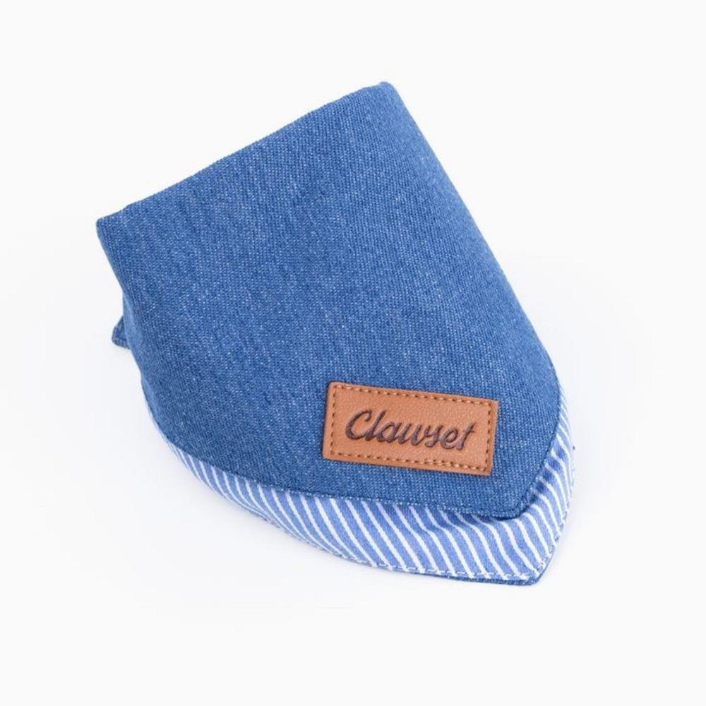 ผ้าพันคอสัตว์เลี้ยง CLAWSET DENIM ลายทาง ไซซ์ L สีฟ้า
