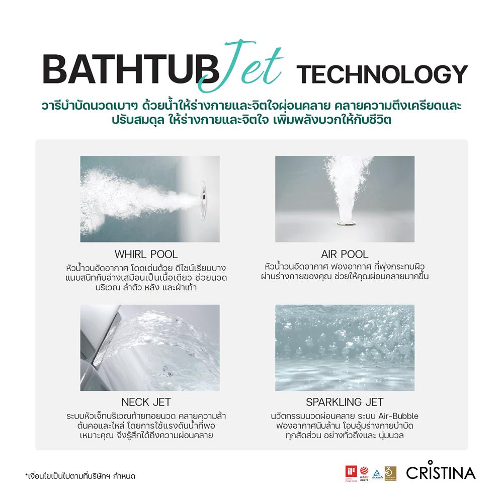 อ่างอาบน้ำวนและอัดอากาศ CRISTINA CT-CV-B190120FWA 190 ซม.