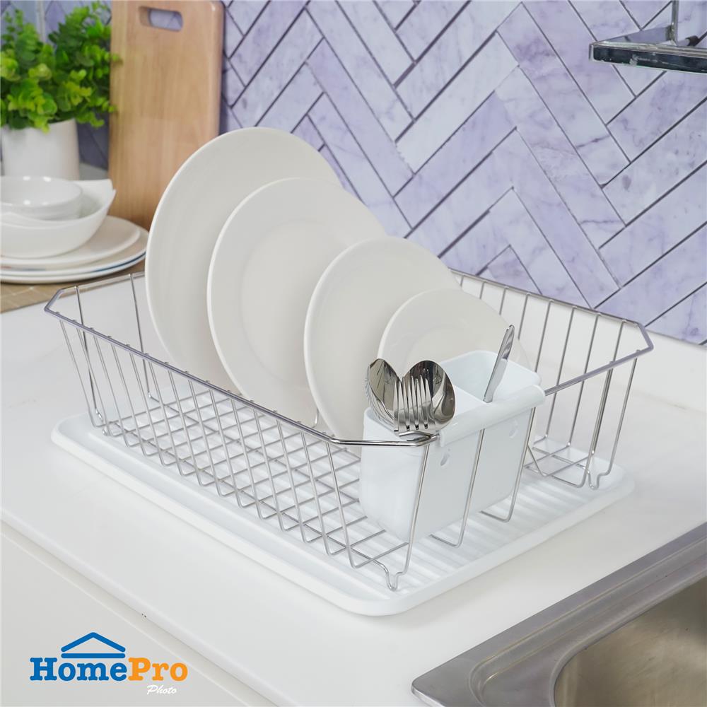 ชั้นคว่ำจานสเตนเลส พร้อมที่ใส่ช้อนและถาดรองน้ำ KECH FIRM