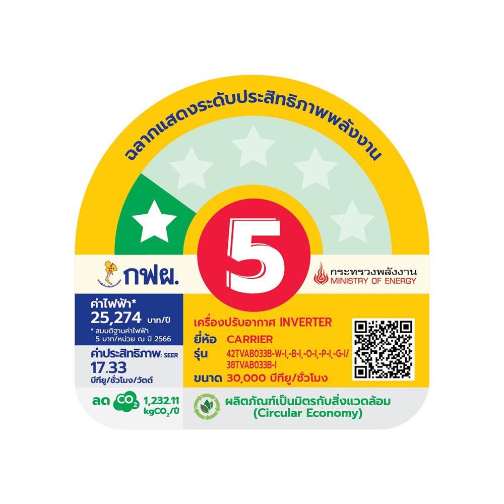 แอร์ผนัง CARRIER 42TVAB033BGI 30,000 บีทียู อินเวอร์เตอร์ สีเขียว