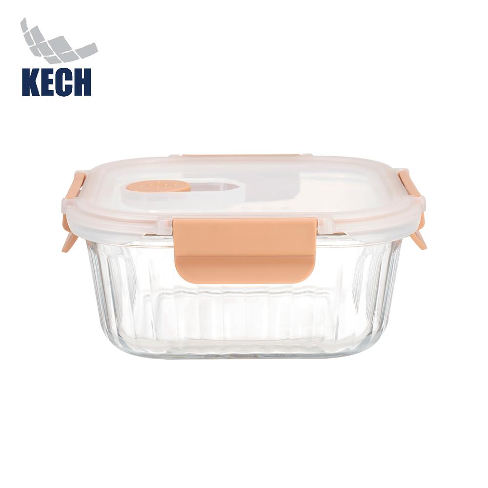 กล่องอาหารแก้วเหลี่ยม KECH RUSSELL 0.8 ลิตร สีพีช_1
