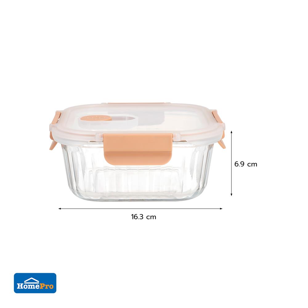 กล่องอาหารแก้วเหลี่ยม KECH RUSSELL 0.8 ลิตร สีพีช