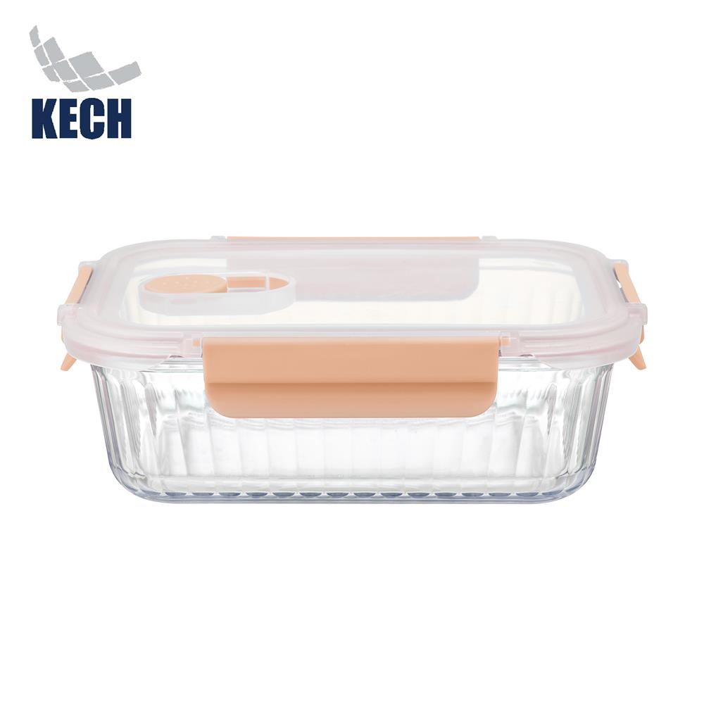 กล่องอาหารแก้วเหลี่ยม KECH RUSSELL 0.37 ลิตร สีพีช
