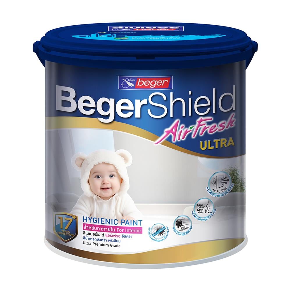 สีน้ำทาภายใน ชนิดกึ่งเงา BEGER BEGERSHIELD AIRFRESH ULTRA สีขาว BASE B 1 แกลลอน