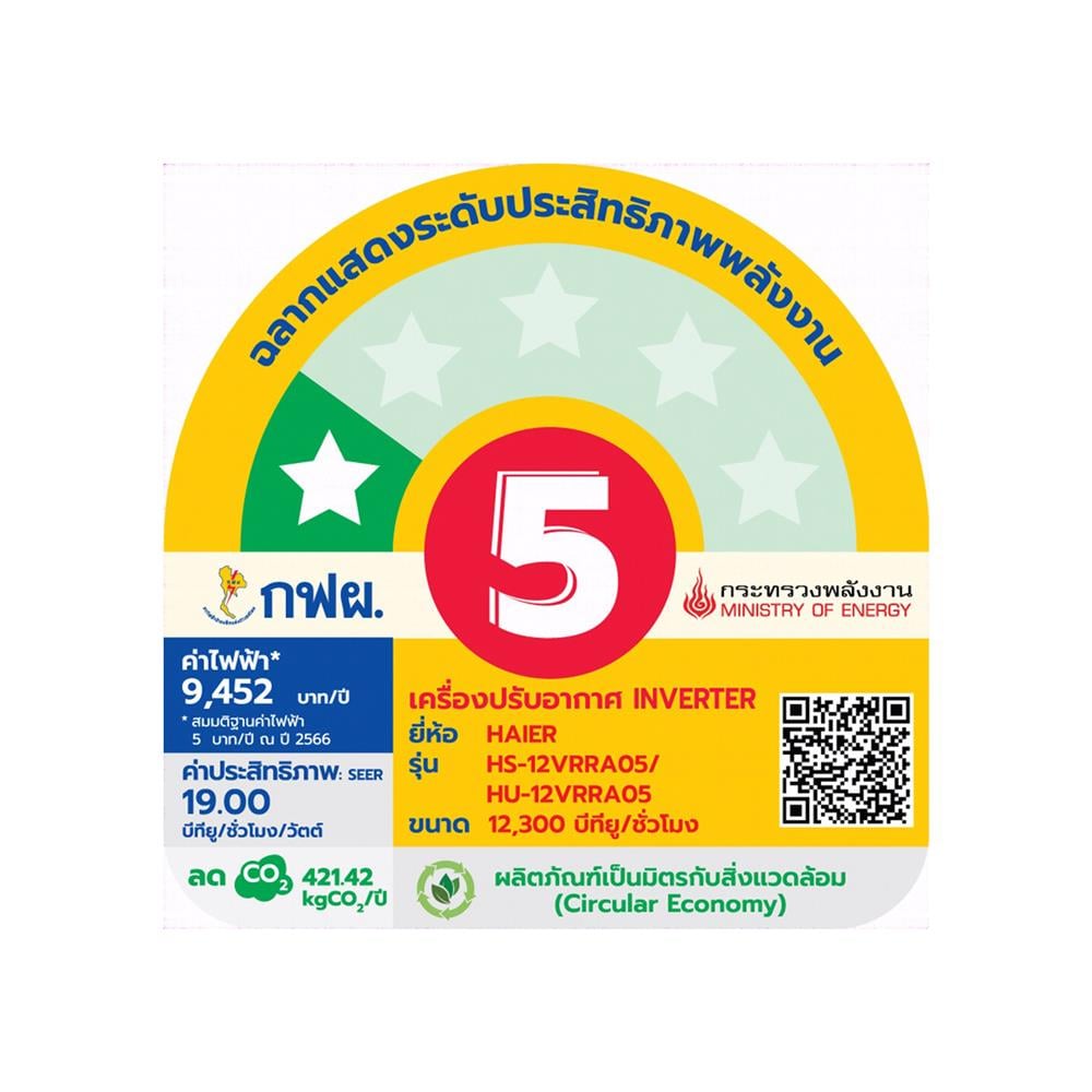 แอร์ผนัง HAIER HSU-12VRRA05 12300 บีทียู อินเวอร์เตอร์