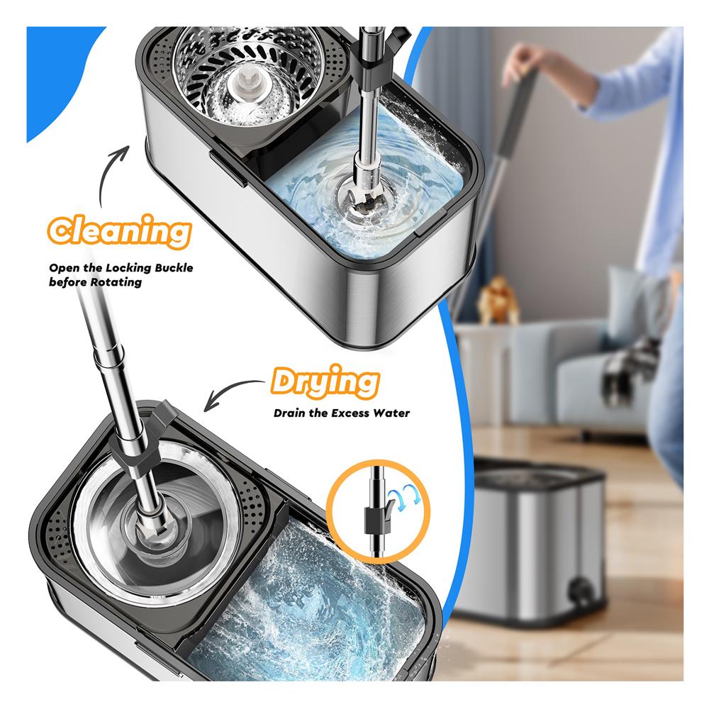 ชุดถังปั่นสเตนเลสพร้อมไม้ม็อบ ACCO LAVISH สีเงิน