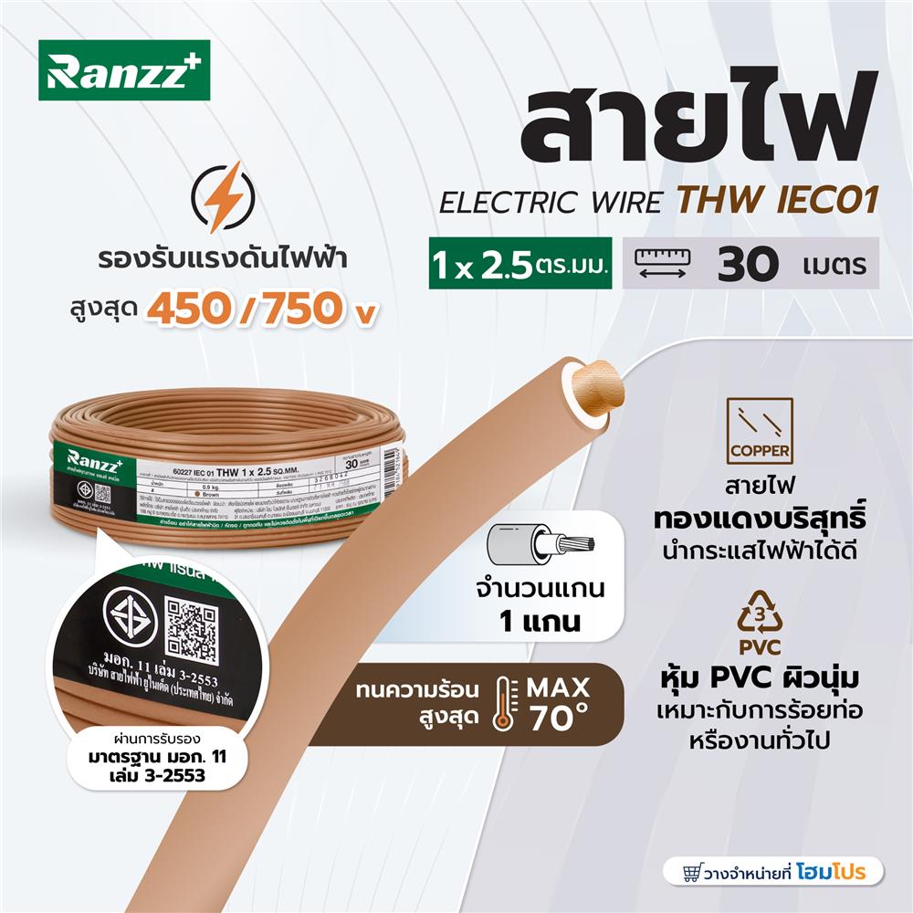 สายไฟ THW IEC01 RANZZ 1x2.5 ตร.มม. 30 ม. สีน้ำตาล