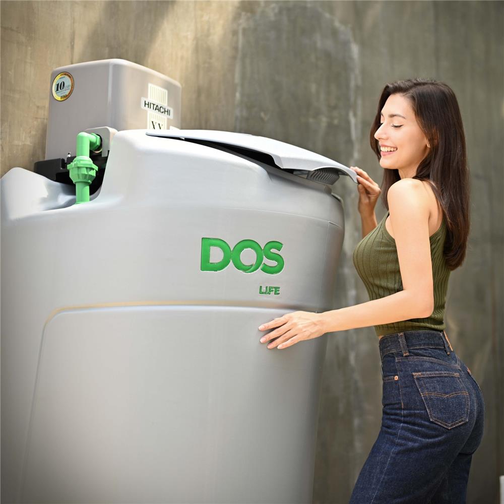 ถังเก็บน้ำ DOS WATER PAC DX5 GG1000 ลิตร+ปั๊มน้ำ HITACHI WMPV400XX2 400W+เครื่องกรองน้ำใช้ DOS DP-WTP สีเทา
