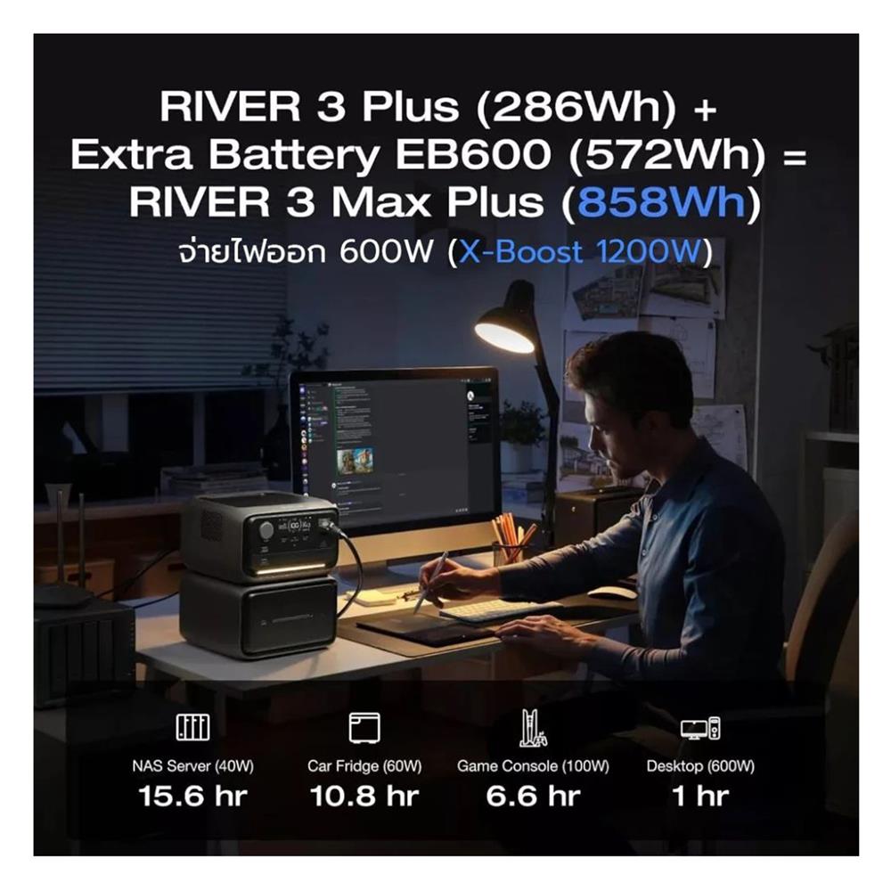 POWER BOX ECOFLOW RIVER 3 MAX PLUS 600 วัตต์ สีดำ
