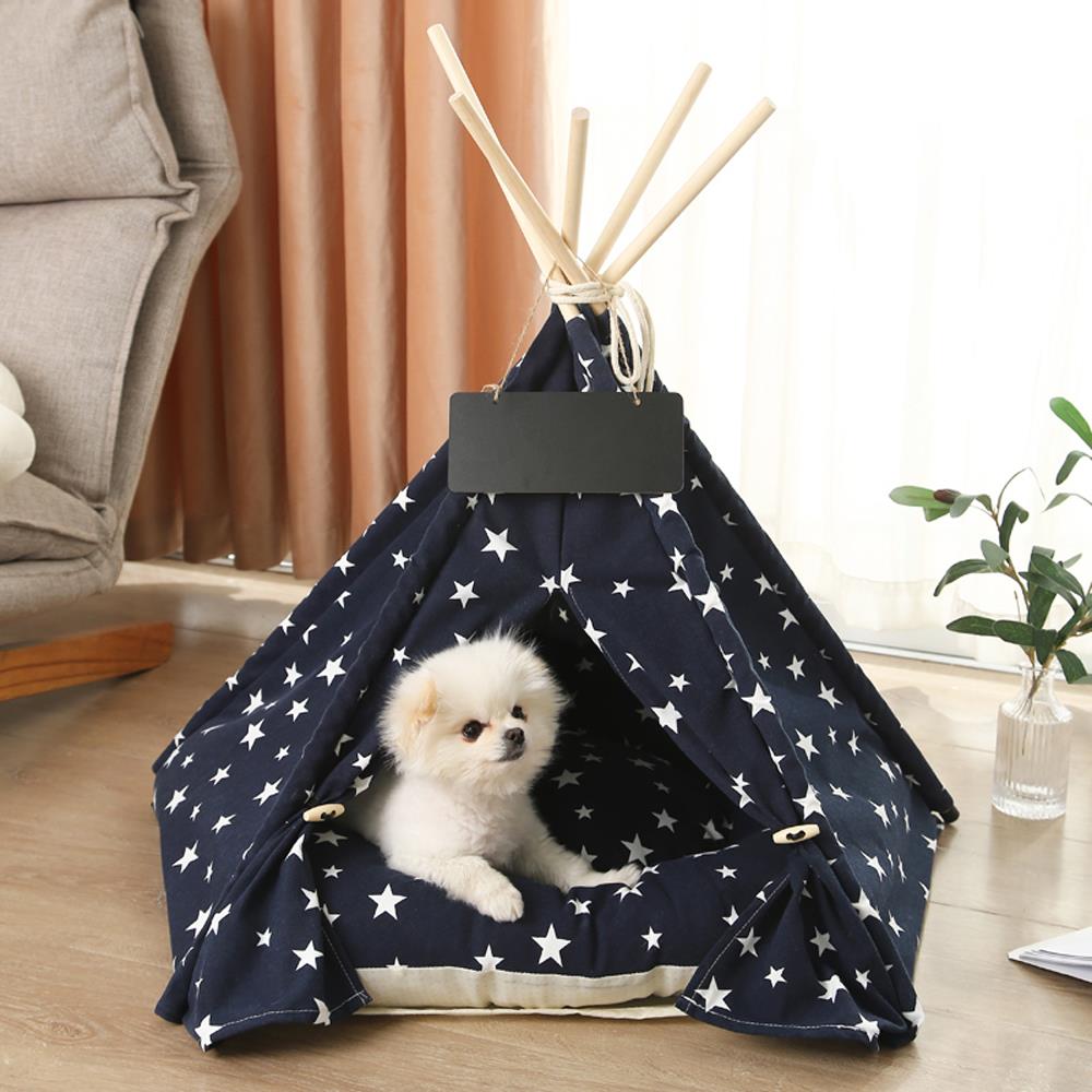 บ้านกระโจมสัตว์เลี้ยง PETSHOP ลายดาว สีน้ำเงิน
