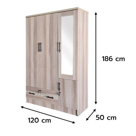 ตู้เสื้อผ้า 3 บานเปิด FURDINI HERO 120 ซม. สี NATURAL OAK/กระจกเงา_9