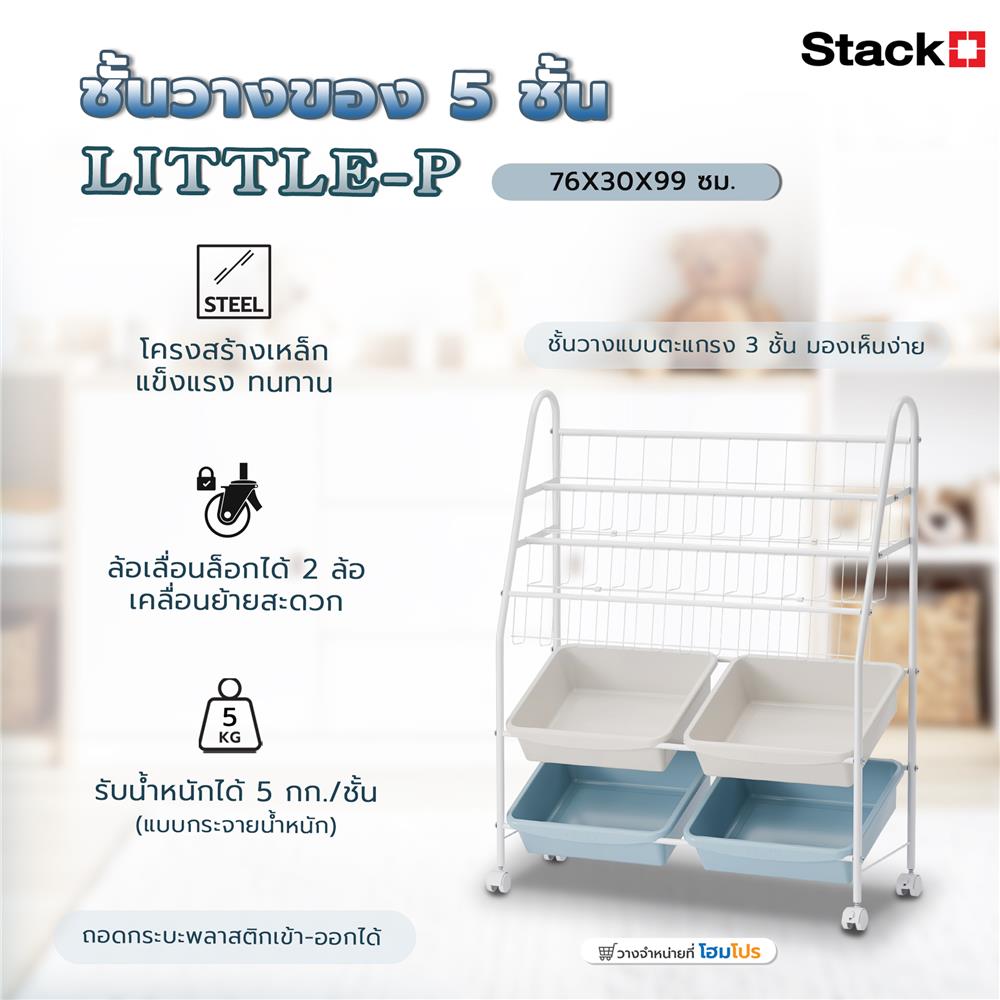ชั้นวางของ 5 ชั้น STACKO LITTLE-P 76X30X99 ซม. สีขาว/ฟ้า