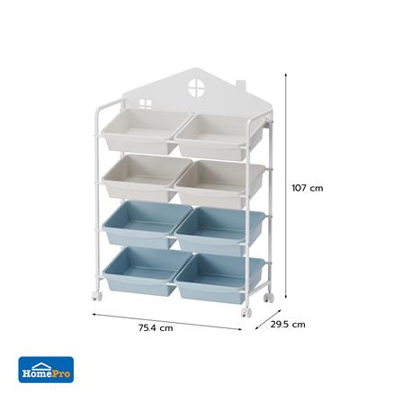 ชั้นวางของ 4 ชั้น พร้อมถาด STACKO LITTLE-P 75.4X29.5X107 ซม. สีขาว/ฟ้า_7