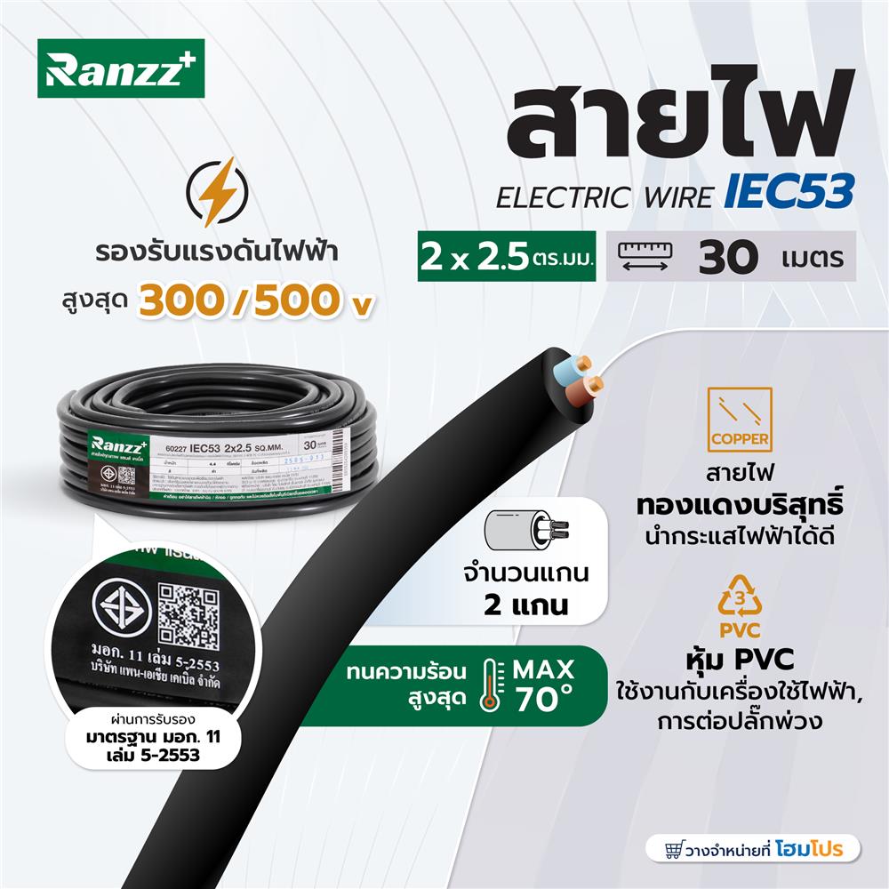 สายไฟ IEC53 RANZZ 2x2.5 ตร.มม. 30 ม. สีดำ