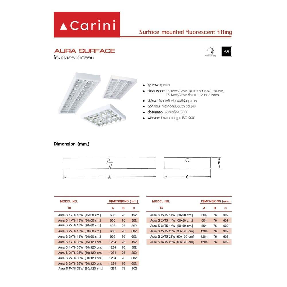 โคมตะแกรงติดลอย CARINI AURA S DE 3X60 ซม. สีขาว/สีเงิน