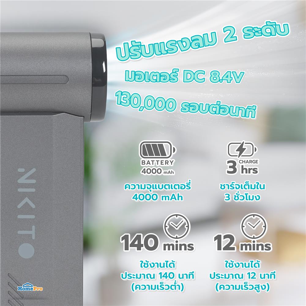 พัดลมพกพา 2 นิ้ว NIKITO NK-PTBV02 สีเทา