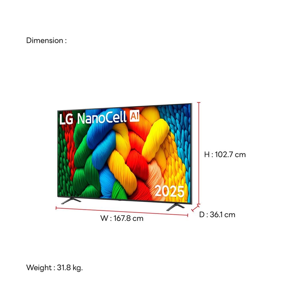 ทีวีแอลอีดี 75 นิ้ว LG (4K, NANOCELL, SMART TV) 75NANO80ASA.ATM