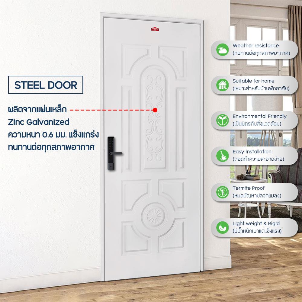 ประตูภายนอกเหล็ก เจาะลูกบิด PROFESSIONAL DOOR H2C 89.2x199.4 ซม. สีครีม