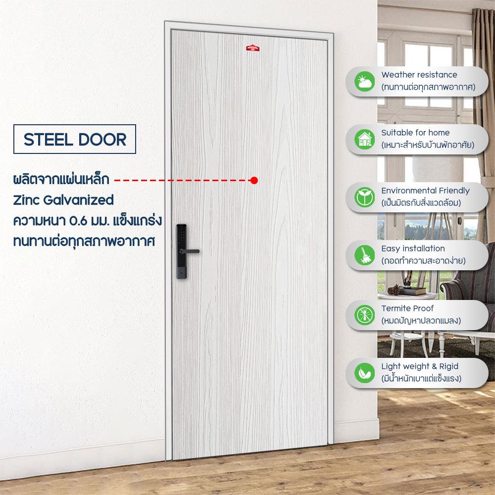 ประตูภายนอกเหล็ก เจาะลูกบิด PROFESSIONAL DOOR WD2W 89.2x199.4 สีขาวเม็ดทราย