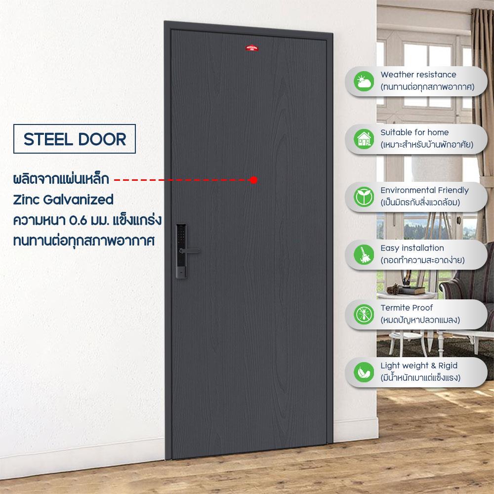 ชุดประตูเหล็ก เจาะลูกบิด PROFESSIONAL DOOR FR2LBK+WD2BK 96.4x203.5 ซม. สีเทาเม็ดทราย