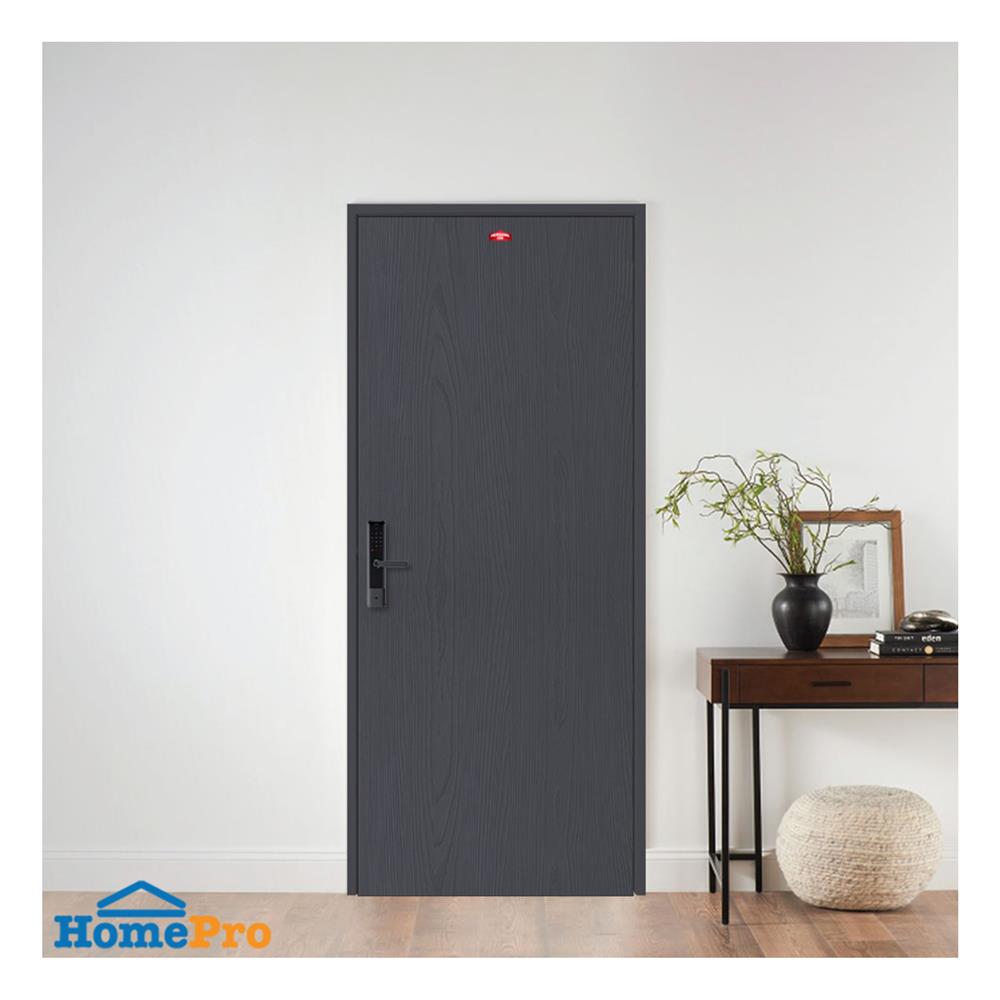ชุดประตูเหล็ก เจาะลูกบิด PROFESSIONAL DOOR FR2LBK+WD2BK 96.4x203.5 ซม. สีเทาเม็ดทราย