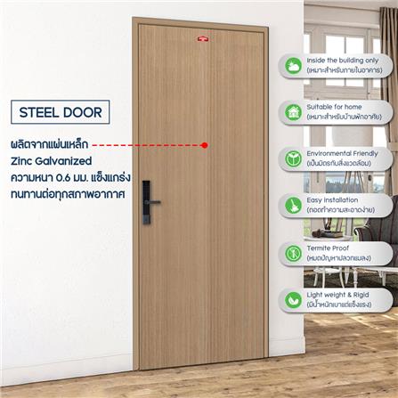 ชุดประตูภายในเหล็ก เจาะลูกบิด PROFESSIONAL DOOR FR1RC+D140 86.4x203.5 ซม. สีครีม_4