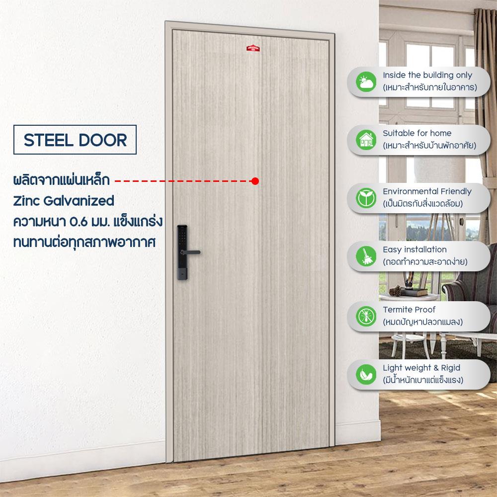 ชุดประตูภายในเหล็ก เจาะลูกบิด PROFESSIONAL DOOR FR2LG+D241 96.4x203.5 ซม. สีเทา