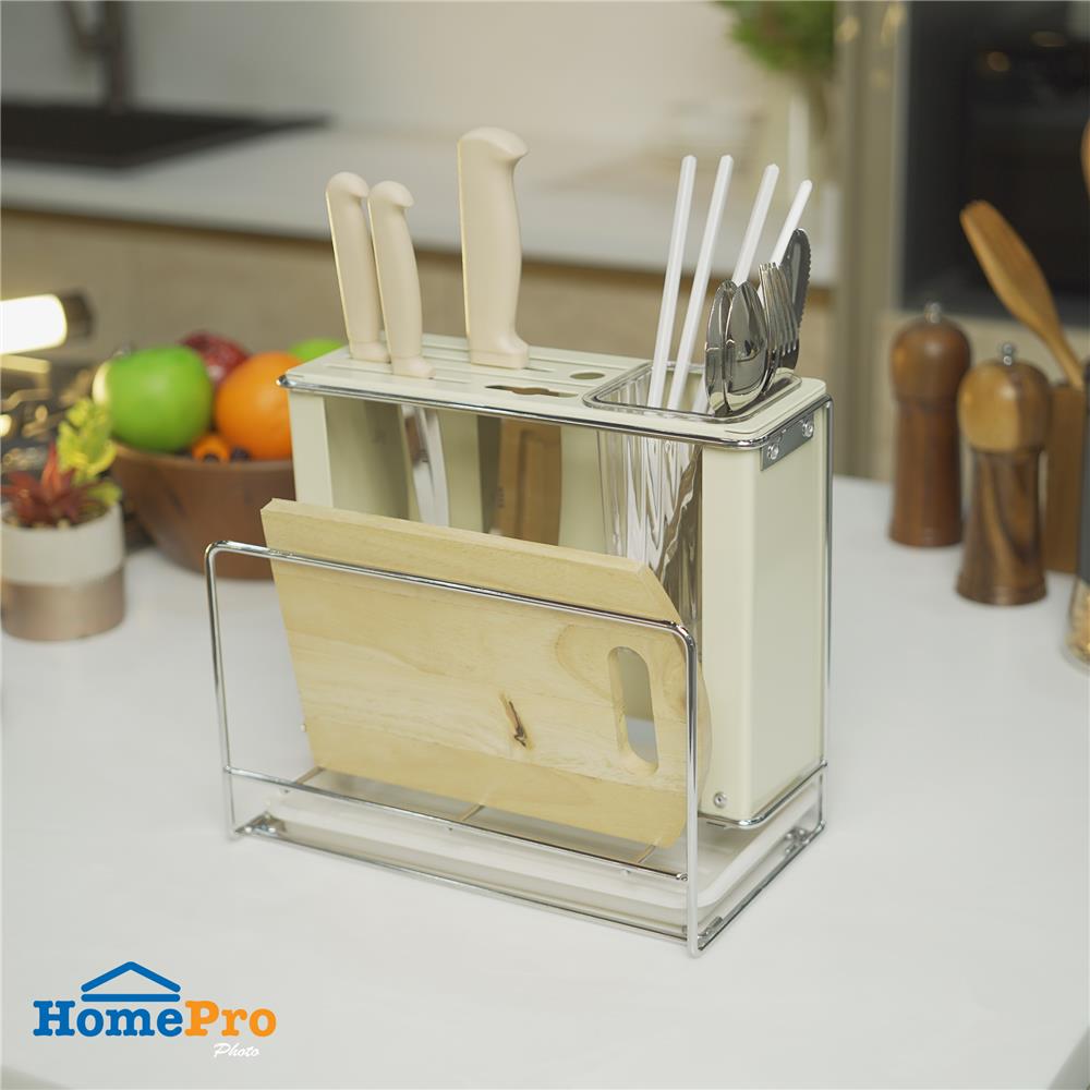 กล่องเก็บมีด, ช้อน และเขียง พร้อมถาดรองน้ำ KECH IVORY